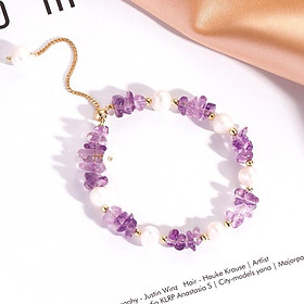 Vòng Tay Hạt Ngọc Trai Size Hạt 8ly Mix Đá Tím, Vòng Tay Ngọc Trai Nước Ngọt Tự Nhiên Sang Trọng - Trường Thịnh Ngọc Trai