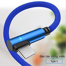 Dây sạc nhanh chữ L tích hợp đèn Led dành cho điện thoại androi có chân sạc type C, dây được bọc dù dù chống đứt, chống rối, truyền được dữ liệu