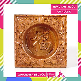 Mua Gạt tàn thuốc lá gỗ hương VUÔNG biểu tượng tài lộc bình an may mắn sắc nét nguyên khối - 12x12x3cm