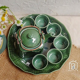Mua Bộ ấm chén trà  bộ bình trà men bóng sang trọng - gốm sứ truyền thống Bát Tràng thích hợp tặng biếu  tân gia