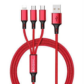 Mua Cáp sạc 3 đầu  GENSHAI KL301 1.2m đa năng-HÀNG CHÍNH HÃNG