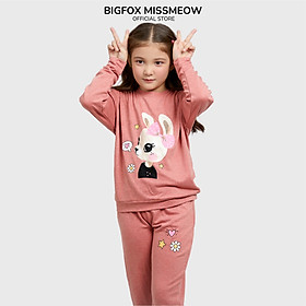 Bộ thu đông bé gái Bigfox Miss Meow kiểu dài tay chất nỉ, da cá style Hàn Quốc size đại trẻ em 3,5,7,11 tuổi 40kg
