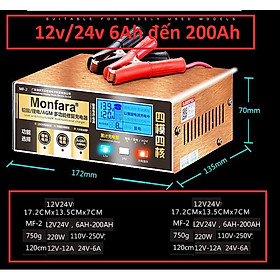 Máy Sạc Ắc quy 12V - 24V 200AH Tự động, Tạo sung khử sunfat