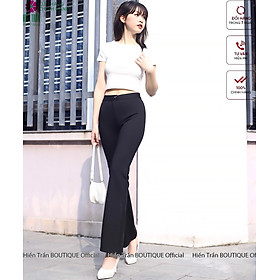 Quần ống rộng Hiền Trần BOUTIQUE lưng cạp cao 1 cúc baggy vải nữ dài suông loe culottes màu đen