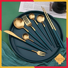 Bộ thìa ,dĩa, dao mạ vàng 4 món sang chảnh nhiều màu siêu sang cực đẹp