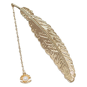 Bookmark Kim Loại Đánh Dấu Sách Hình Lông Vũ Dây Treo - Ngọc Trai 2 Vỏ 2