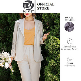 Áo vest blazer nữ suông nhẹ cao cấp Đũi Việt màu be muối tiêu vintage, chất vải linen mịn thoáng,phong cách thời trang công sở DV08