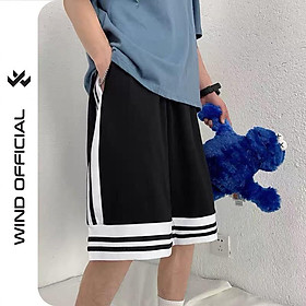 Quần short bóng chày unisex thun form rộng lửng Sọc nam nữ oversize ulzzang