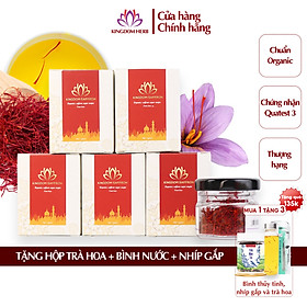 Combo 5 hộp (hộp/1gr) nhụy hoa nghệ tây Kingdom Herb, saffron Iran chính hãng super negin thượng hạng (Tặng trà tịnh nhan 30g, bình nước và nhíp gắp)