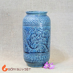 Mua Bình gốm thủ công khắc tay dáng trụ S2 - Gốm Bát Tràng