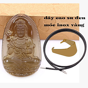 Mặt Phật Đại thế chí obsidian ( thạch anh khói ) 5 cm kèm vòng cổ dây cao su đen - mặt dây chuyền size lớn - size L, Mặt Phật bản mệnh