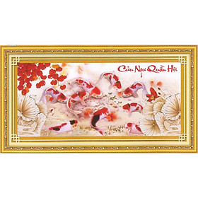 Tranh thêu chữ thập Cửu ngư quần hội DLH-222727