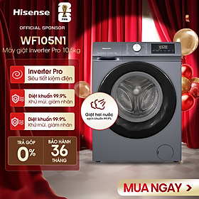 Máy giặt Hisense Inverter Pro 10.5 kg WF105N1 Giặt hơi nước diệt khuẩn, bảo hành 3 năm - HÀNG CHÍNH HÃNG