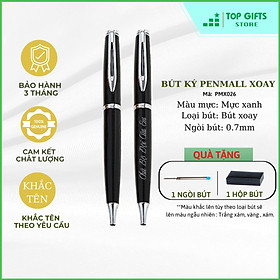 Bút kim loại PENMALL PMX026 khắc tên - Dạng xoay mở ngòi 0.7mm mực xanh + Hộp bút - Không khắc tên