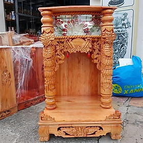 Mua Bàn Thờ thần tài Ông Địa Gỗ Xoan ngang 60cm Hộp Đèn