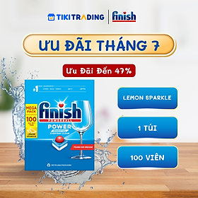 Viên Rửa Chén Bát Hương Chanh Finish Powerball Power Essential Lemon Sparkle - Túi 100 viên siêu tiết kiệm - 1 Túi