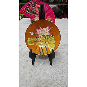 Tranh Dĩa sơn mài hoa sen cao cấp kèm chân dĩa trang trí nhà cửa, văn phòng, quà tặng ý nghĩa