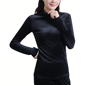 Autumn Winter New Fashion Slim Half-high Collar Plus Velvet Bottoming Clothes Long-sleeved Women
