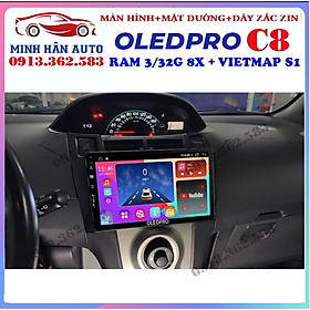 Combo màn hình OLEDPRO C8 kèm mặt dưỡng,dây nguồn cho xe TOYOTA YARIS