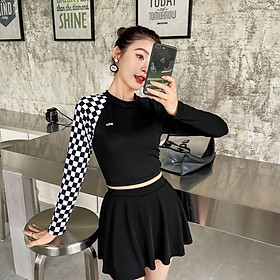 Bộ đồ gia dụng bơi lội nội y kín mít phái nữ nhì miếng cút tắm biển cả áo lâu năm tay kèm cặp váy - B34