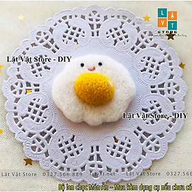 Bộ kit len chọc Món Ăn Hàng Ngày - Needle feltiong eng, quả bơ dễ thương, món quà tự làm, móc chìa khoá từ chọc len rẻ - Trứng ốp laa