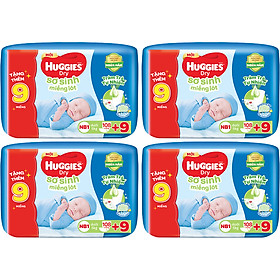 Combo 4 gói miếng lót sơ sinh NB1 HUGGIES DRY 108 miếng + 9 miếng