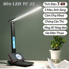 Đèn Bàn Học Đọc Sách, Đèn học chống cận để bàn LED Cao cấp 3 chế độ đọc sách, máy tính, làm việc, có màn hình LCD hiển thị nhiệt độ, thời gian và có báo thức, tích hợp pin sạc