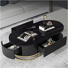 Mua Bàn Sofa hình bầu dục mặt đá Ceramic cao cấp  chân inox mạ vàng  có 3 ngăn kéo - EL-BT14