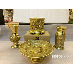 Mua Bộ Bát Hương   Lọ Hoa   Ống cắm nhang   Đĩa trái cây bằng đồng - Bộ đồ thờ nhỏ