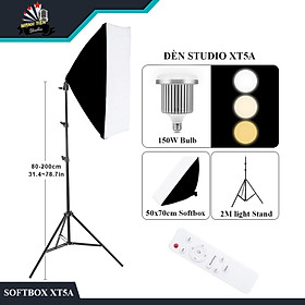 Bộ đèn studio XT5A có remote - Kèm Softbox 50x70cm, chân đèn 2m