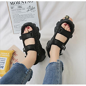 Giày sandal nữ quai dán vải dù 3 màu đế cao 5cm phong cách Ulzzang S118