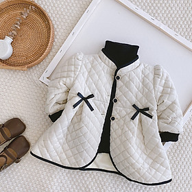 Áo khoác bé gái thời trang dầy ấm, phong cách sang chảnh, mặt ngoài trần trám, mặt trong lót lông mịn | MP14