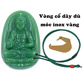 Mặt dây chuyền Phật A di đà đá xanh 2.2 x 3.6cm ( size trung ) kèm vòng cổ dây dù xanh lá + móc inox, Phật bản mệnh - Phật Phổ hiền
