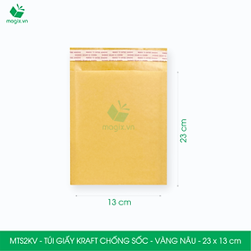 MTS2KV - 23x13 cm - 100 túi giấy Kraft bọc bóng khí gói hàng chống sốc màu vàng nâu