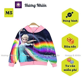 Áo khoác bé gái hình elsa từ 10-43kg. Ao chống nắng chất liệu thun da cá thấm hút mồ hôi