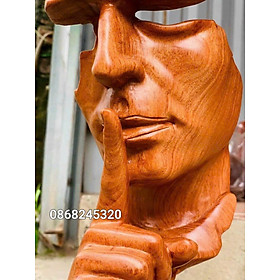 Tượng im lặng là vàng gỗ hương đá kt cao 34×12×11cm