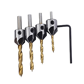 4pcs Countersink Drill Bit Set + Quick Change Hex Shank Wrench 3/ 4 /5/ 6mm