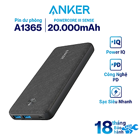 Pin Sạc Dự Phòng Anker Powercore III Sense 20000mAh A1365 3 Cổng Type-C và USB-A - Hàng Chính Hãng