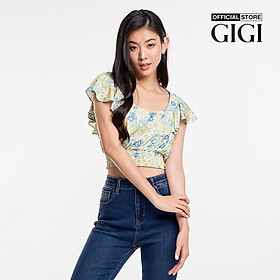 GIGI - Áo croptop nữ cổ vuông tay ngắn nhún bèo nữ tính G1201T231295