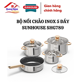 Mua Bộ nồi chảo inox 5 đáy Sunhouse SHG789 - quai chống nóng mạ vàng - Hàng chính hãng