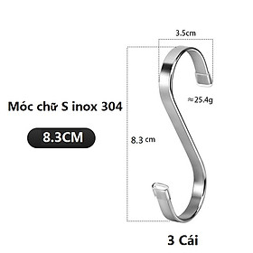 COMBO3 8.3CM Móc chữ S inox 304, tăng chiều rộng và độ dày móc
