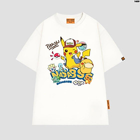 Áo thun unisex hoạt hình Pokemon Go với các họa tiết vui nhộn - Trắng, Trắng