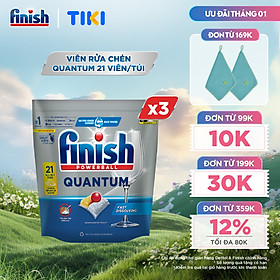 Combo 3 túi viên rửa chén bát Finish Powerball Quantum 21 viên/túi