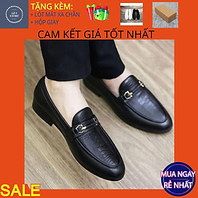 Giày tây lười nam cao cấp, Giày lười da bò pu in vân nổi bật trẻ trung tăng chiều cao đế cao su đúc - Mã DR01