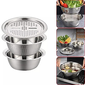 Mua Bào rau củ đa năng inox  bộ dụng cụ nạo rau củ quả đa năng 3 trong 1  vừa nạo rau củ vừa có rổ vo gạo  kiêm chậu inox