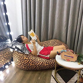 Mua Ghế xốp dáng oval họa tiết báo cao cấp Babykid  cỡ L  chất vải nhung lạnh Hàn quốc (đã có hạt xốp)