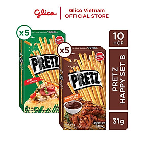 Bánh qua nướng giòn mix 2 vị gà nướng và pizza GLICO Pretz Combo Happy Set