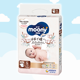 TãBỉm dán Moony Natural Size S- 58 miếng bé 4- 8kg
