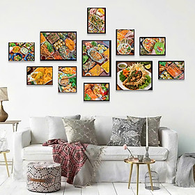 (HCM)Bộ 11 khung ảnh món ốc, hải sản trang trí quán,nhà hàng kèm đinh treo