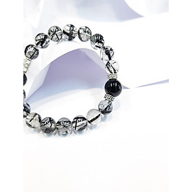 Vòng tay nam mệnh Kim , Thủy đá thạch anh tóc 2A , charm Đầu Rồng hợp kim